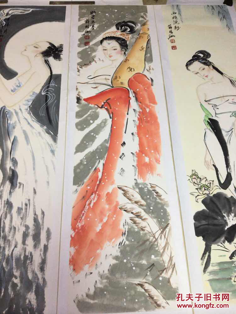薛林兴四大美女条屏精品,尺寸136cm*34cm*4