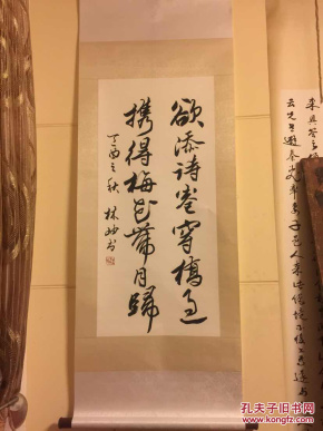 民间收当代女书法家林岫书法立轴"欲添诗卷穿桥过,携得梅花带月归"