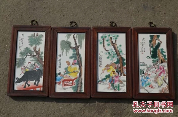 清晚期瓷板画大家王大凡渔樵耕读 王大凡渔樵耕四条屏 拍品编号