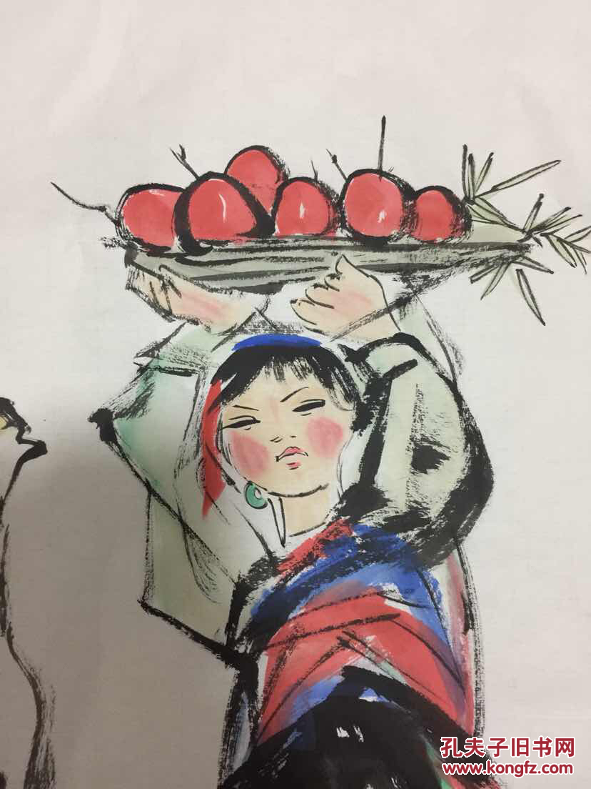 "饲鹿图"镜心,笔法精绝,线条精审,人物一气呵成,些须晕染,楚楚传神