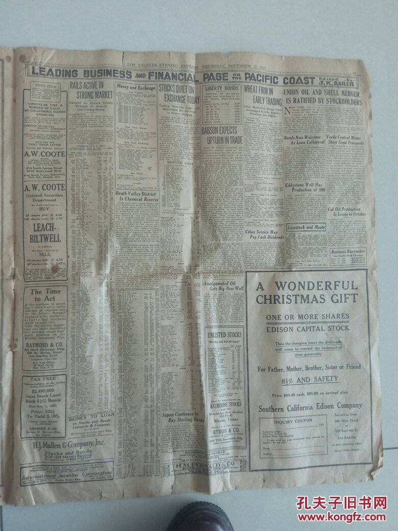 1921年英文老报纸losangelesexpress