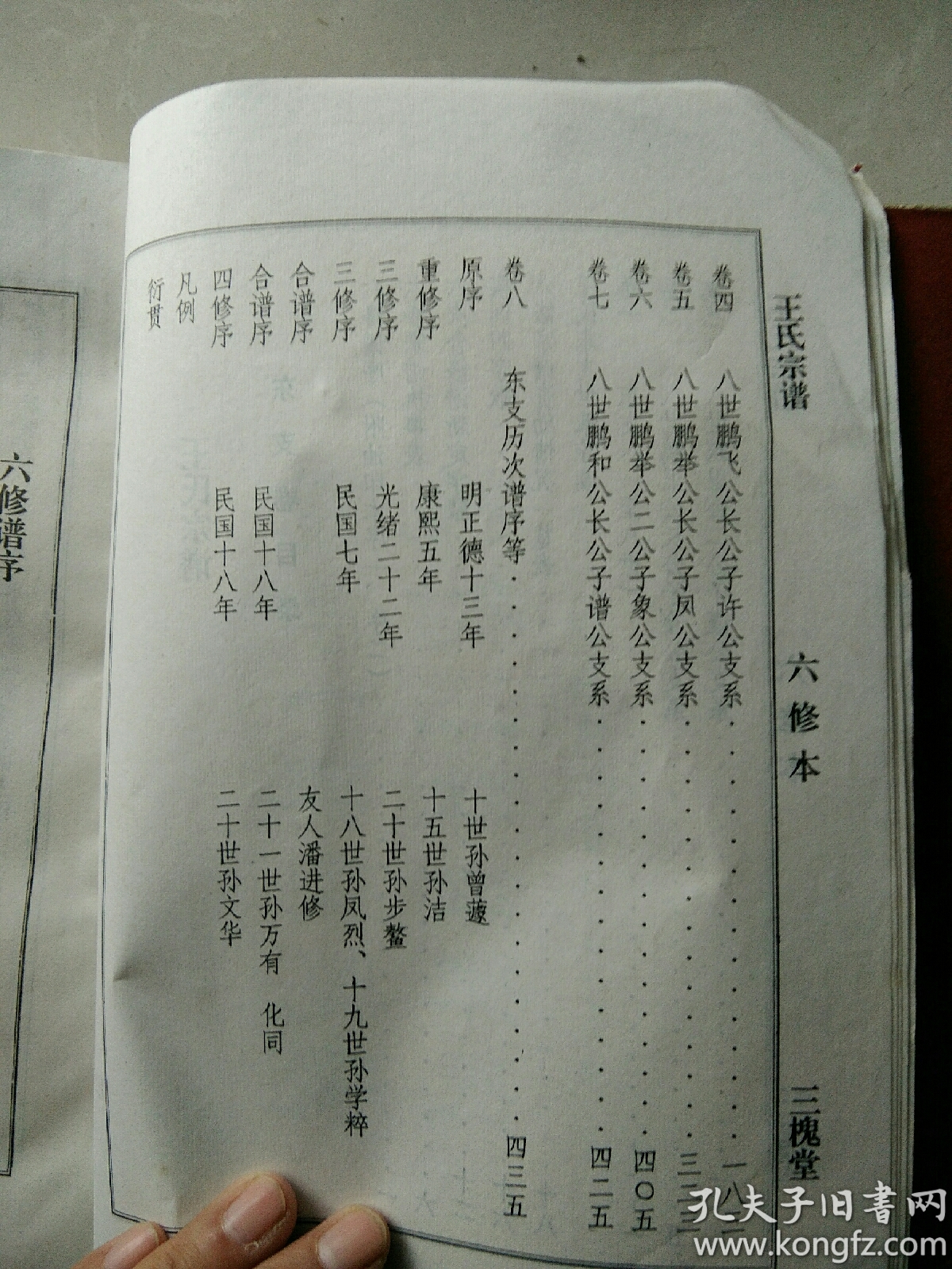 王氏宗谱 泗阳 三槐堂 东西支卷全 1997年六修本,接近