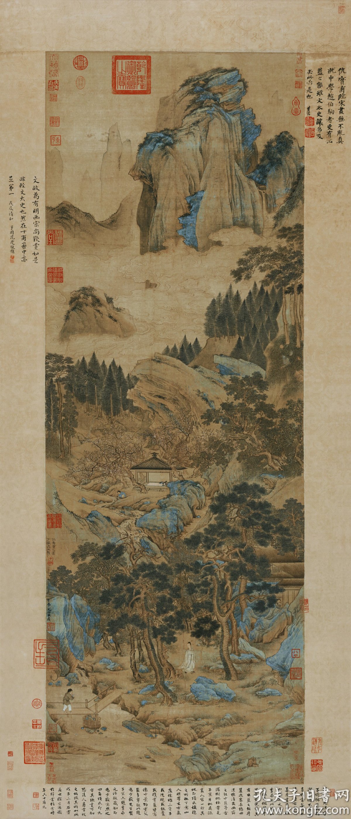仇英 仿赵伯驹山水画.尺寸88*205公分.全彩微喷印制.