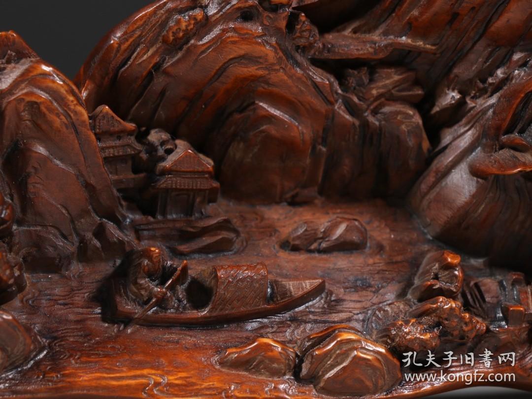 旧藏 黄杨木雕人物故事山子摆件