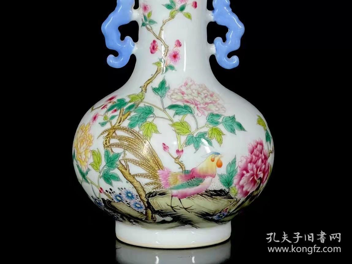 清代瓷器精品老货收藏清乾隆珐琅彩锦鸡戏牡丹花鸟纹赏瓶z