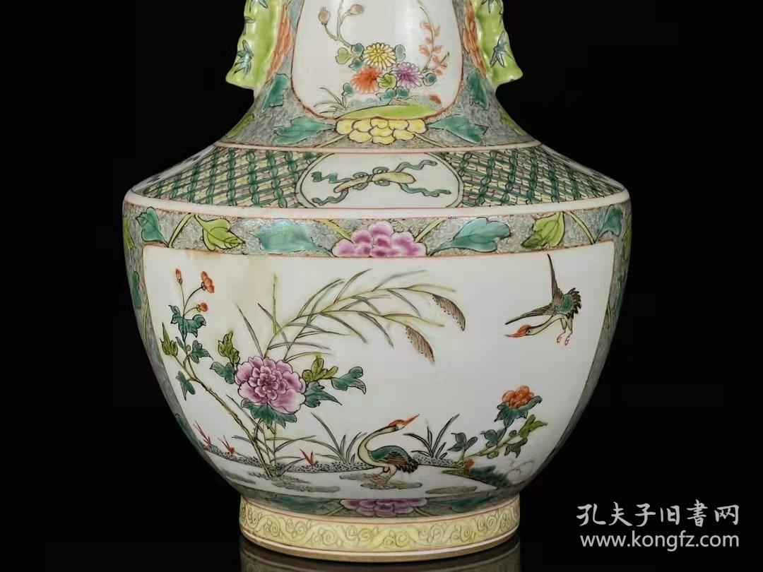清代瓷器精品老货收藏清康熙五彩花鸟纹贯耳瓶1