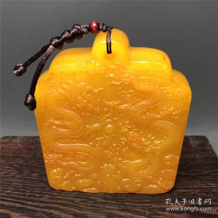 金石篆刻珍藏寿山田黄石精雕刻双龙戏珠宫廷御用令牌摆件老货