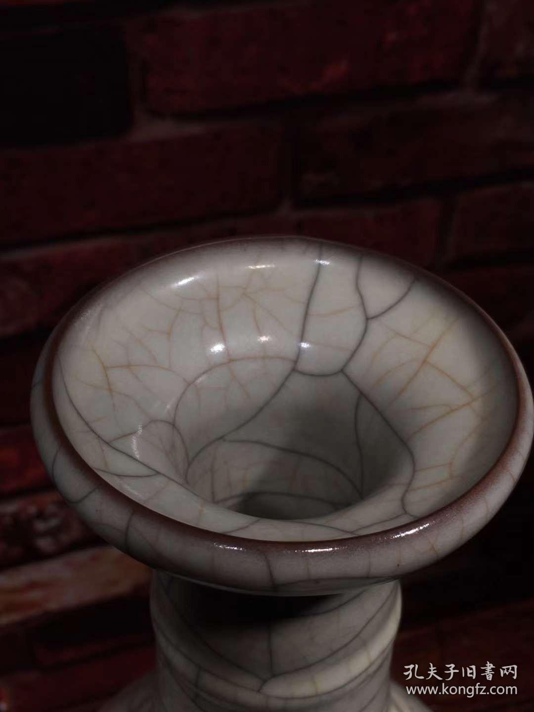 哥窑瓷器长颈盘口瓶这包浆润润到最正品金丝铁线铁圈足开片均衡自然