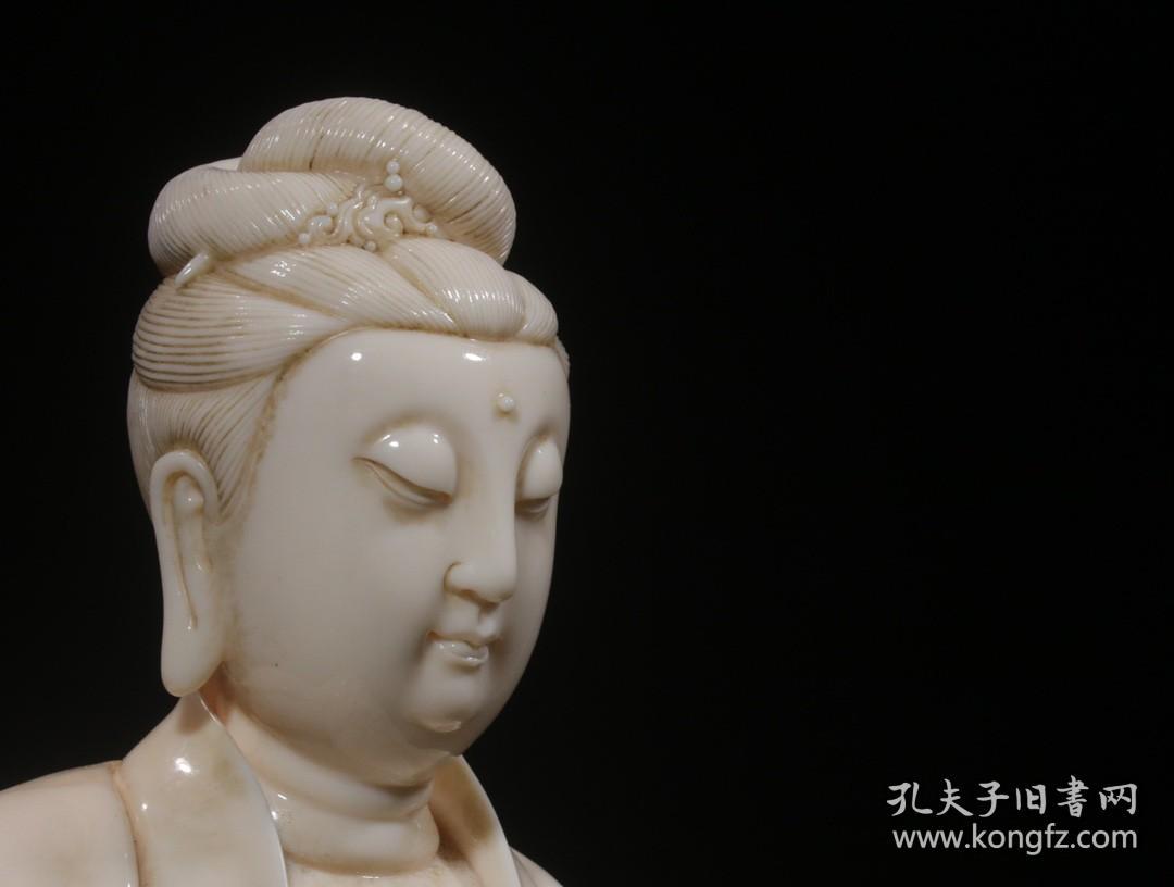 旧藏德化何朝宗款猪油白德化白瓷观音坐像摆件