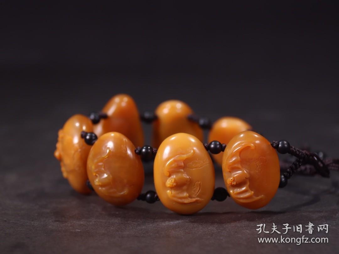 旧藏寿山田黄石 福在眼前 手串.