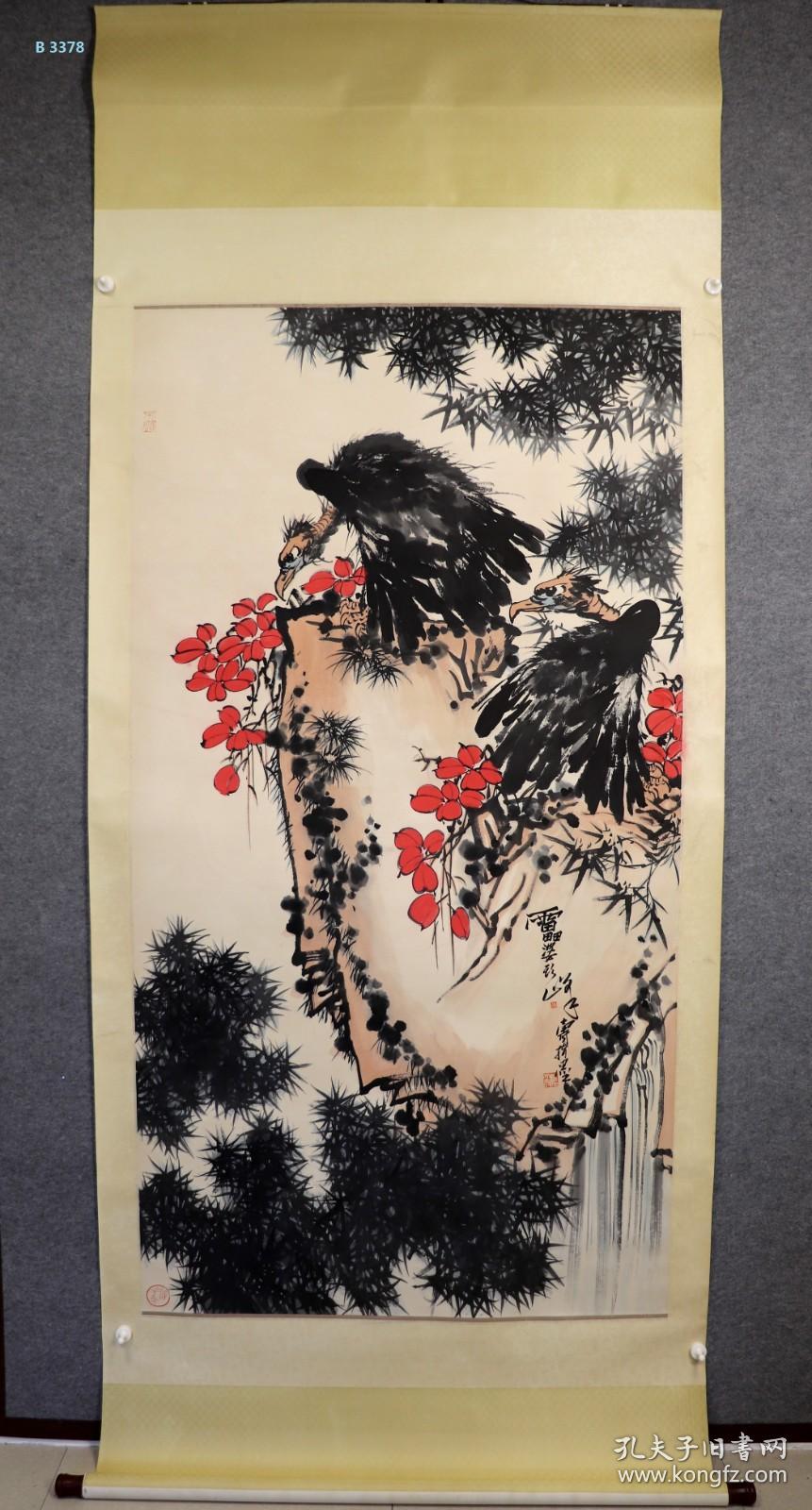 艺林堂█著名书画家█潘天寿█鹰石图纯手绘工艺品█立轴█b3378