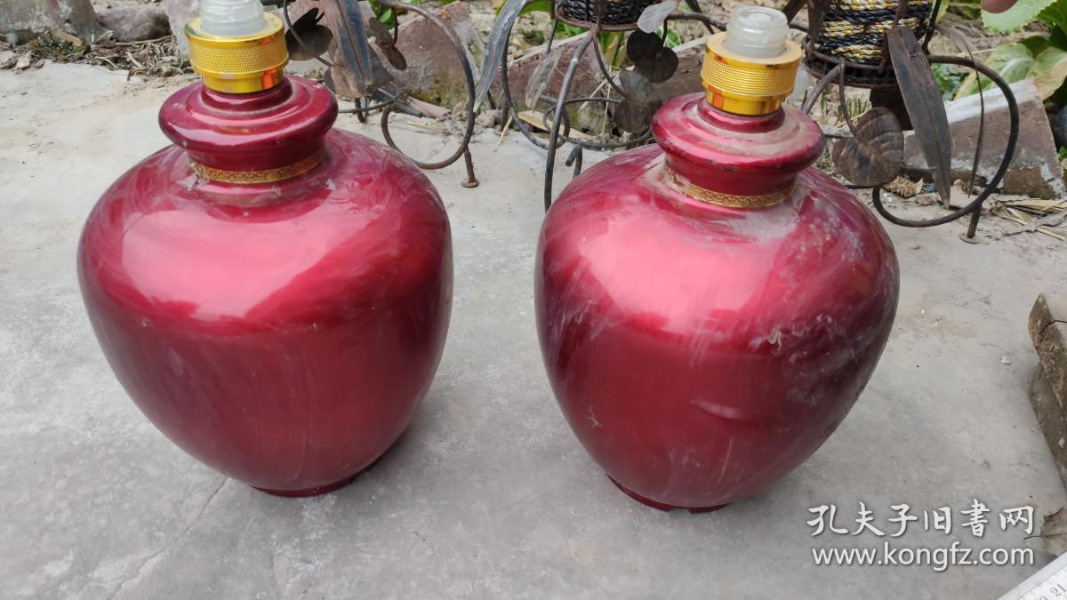 酒瓶收藏瓷器类大红酒瓶国色天香红牡丹空酒瓶一对