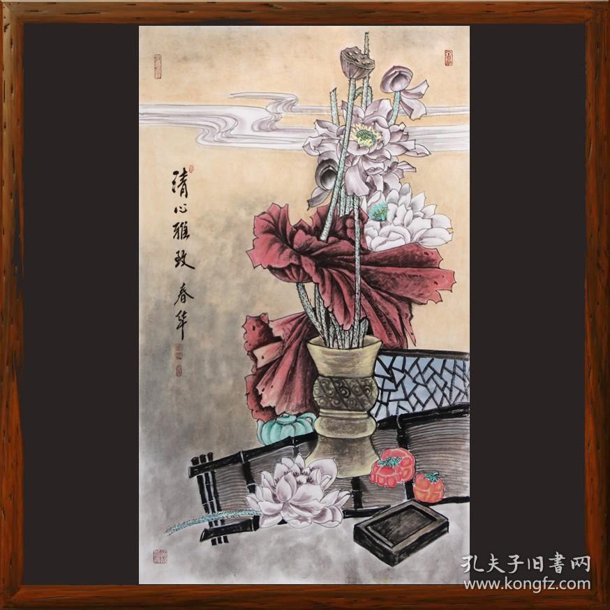 清心雅致r6888工笔重彩竖幅荷花图张老师全手绘