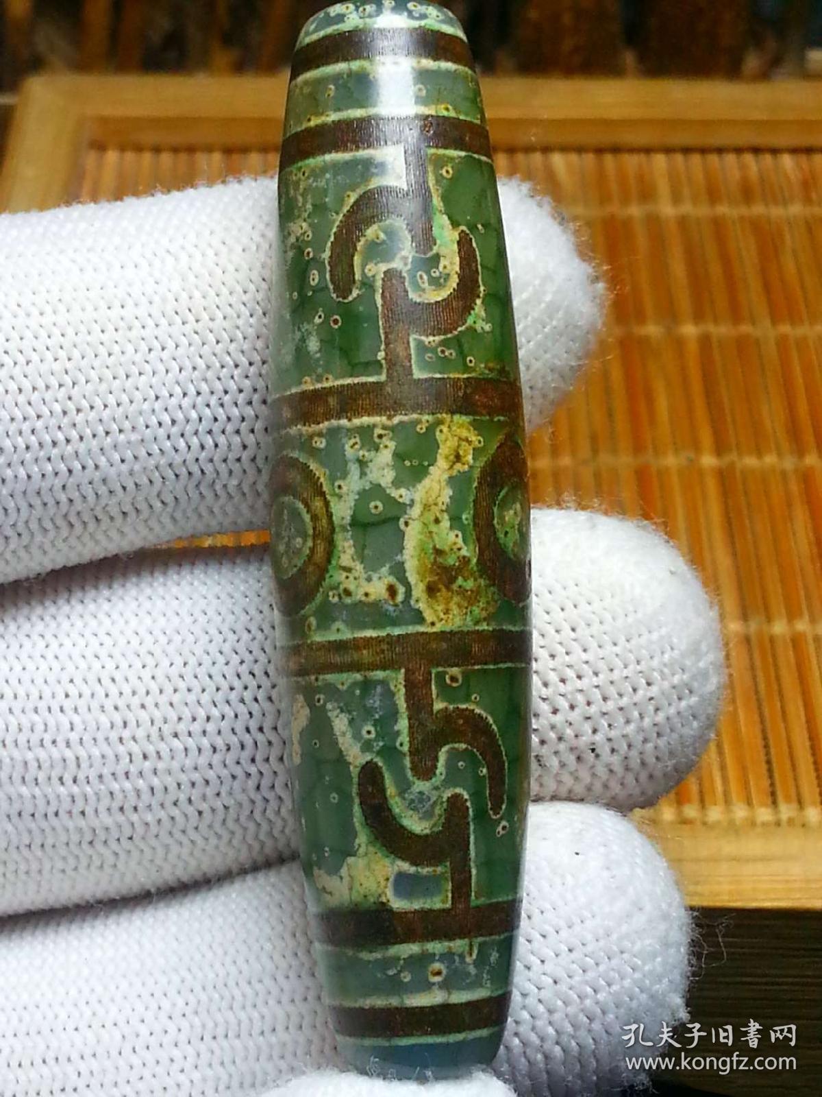 78龙鳞纹开片莲师法器三眼大天珠48031精品莲师法器三眼大天珠高油