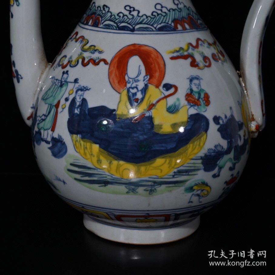 明成化五彩人物故事壶古玩古董古瓷器