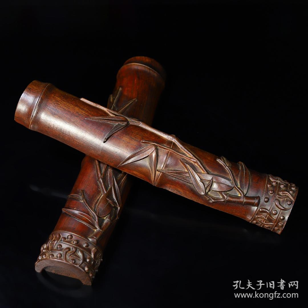 花梨木雕刻品竹竹节镇纸镇尺一对