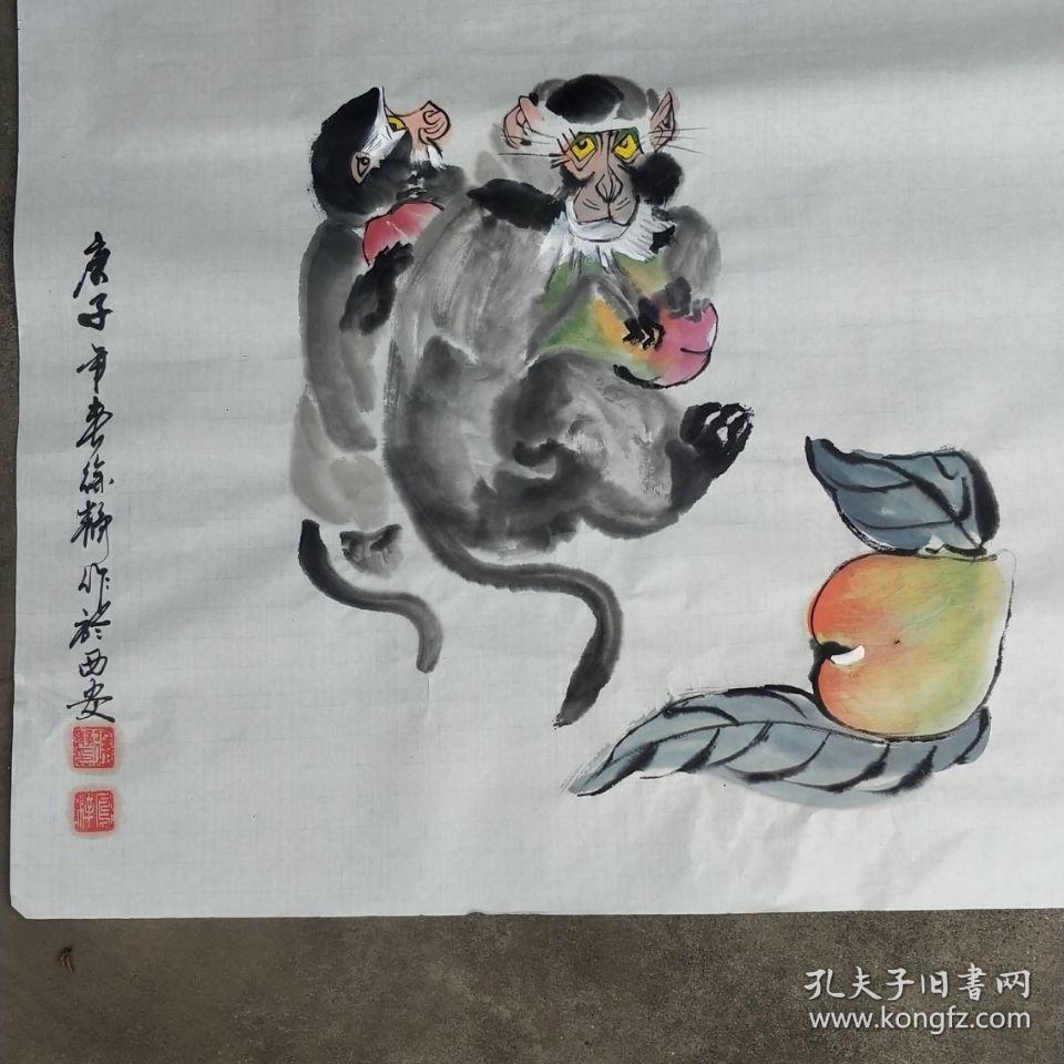 手绘生肖猴国画徐静老师手绘国画工笔画真迹尺寸约6868cm