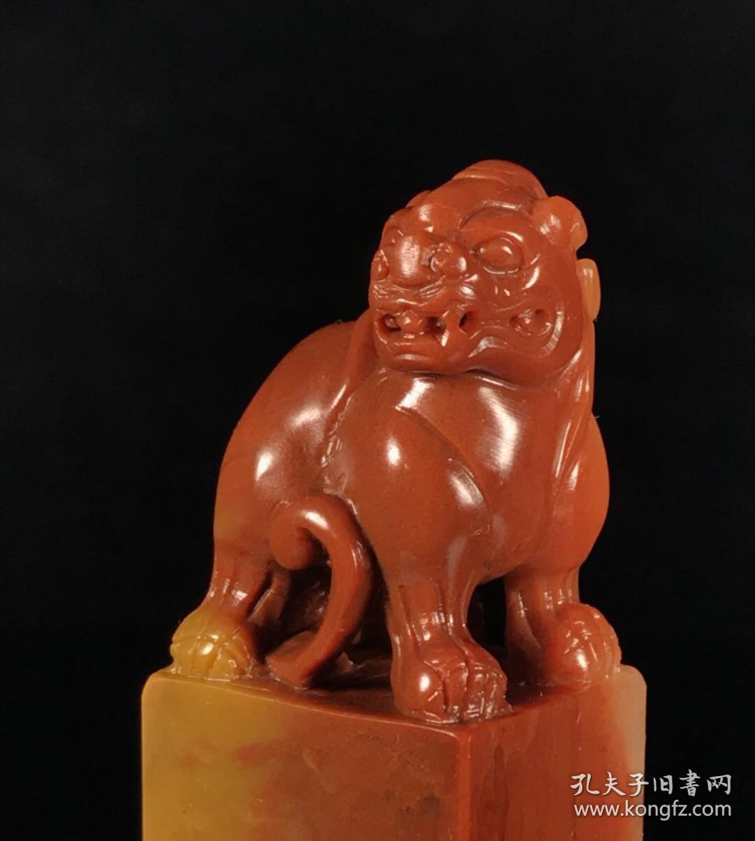 台湾回流精品寿山石老矿马背杜陵朱砂冻古兽大印章马背石又称玛佩石