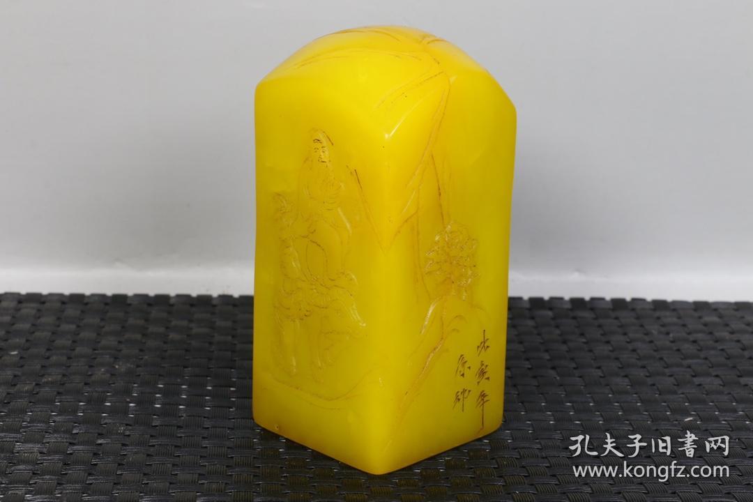 旧藏精品寿山田黄石雕刻薄意印章牧牛石质透亮雕工细腻油脂感特强萝卜