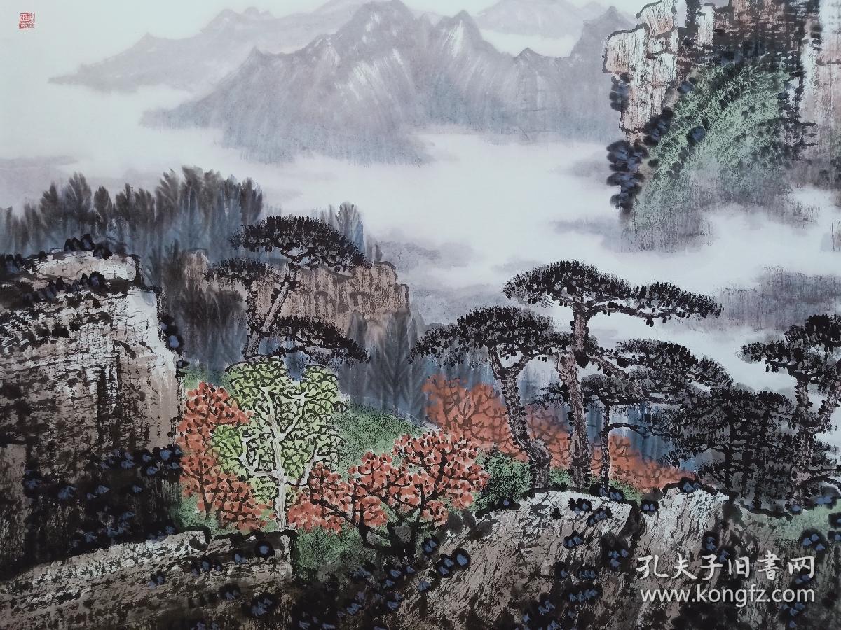 保真书画,"画崂山第一人",孙玉国(石磊)《青山绕祥云》大幅山水画,带
