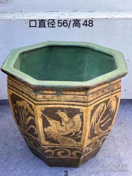 清代八角荷花缸图案清晰釉水一流寓意祥和包浆温润器型归正制作i艺精
