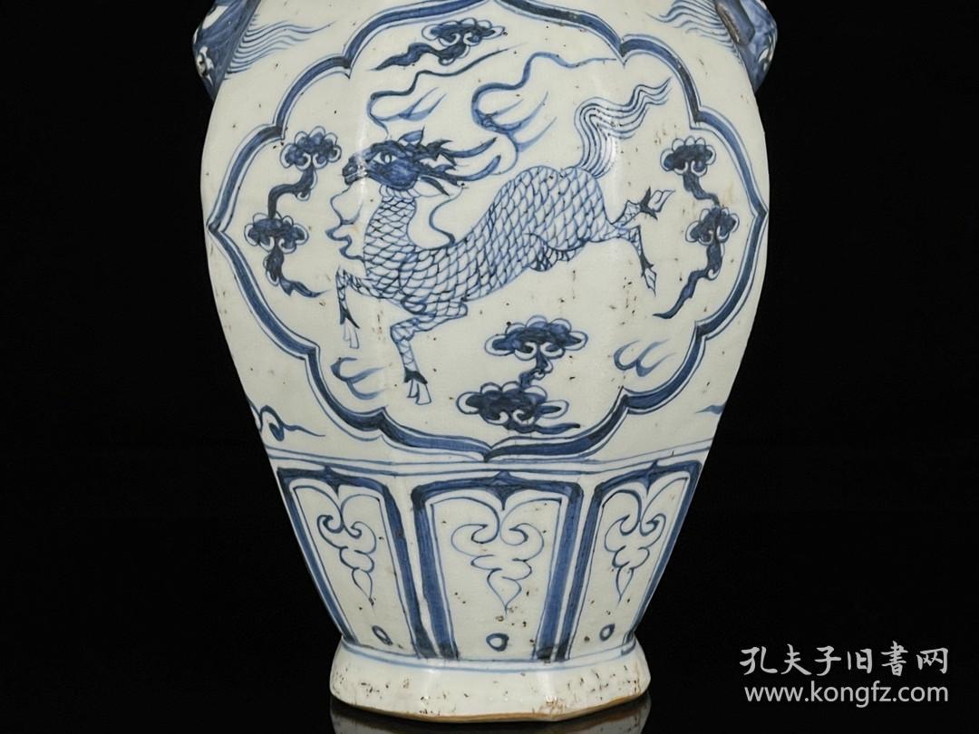元代瓷器精品老货收藏元青花麒麟纹罐