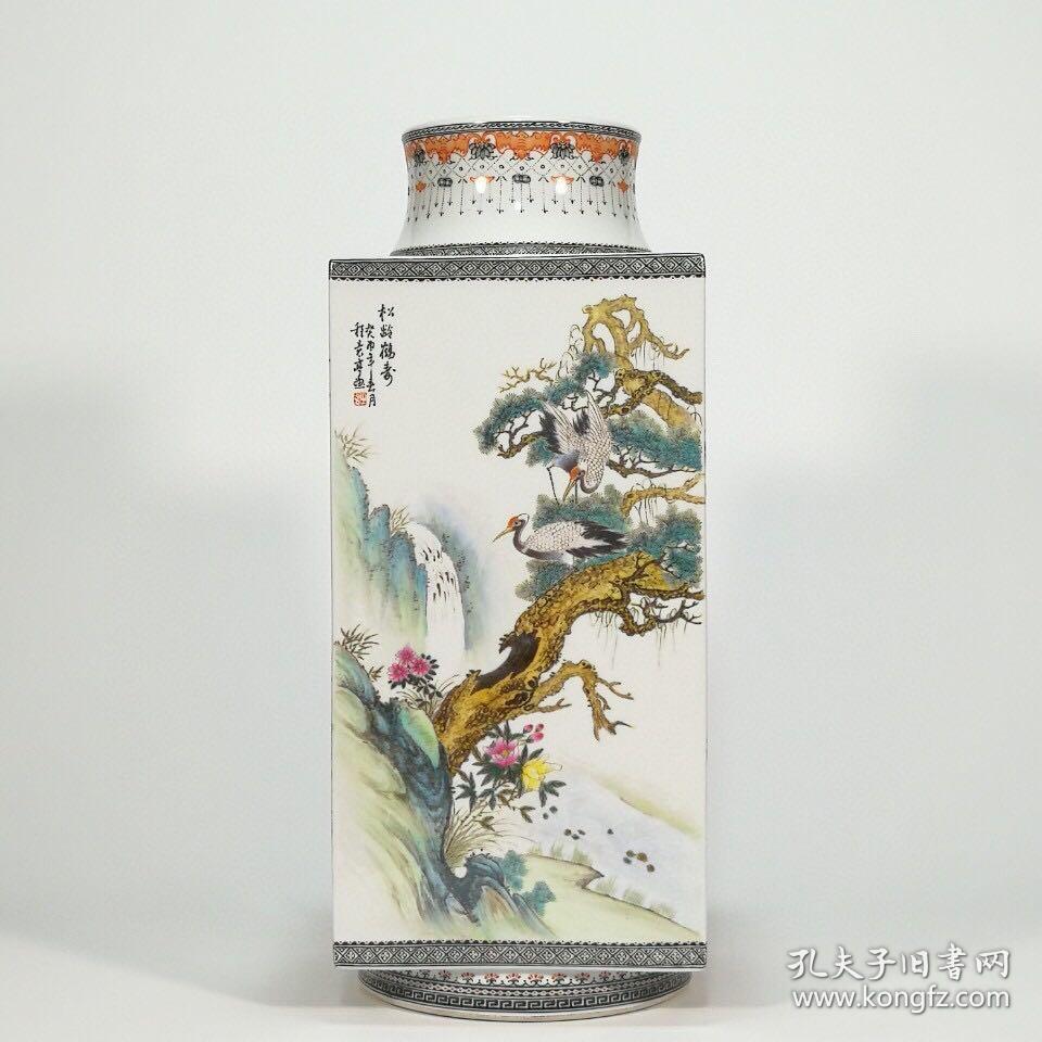 珠山八友程意亭松鹤延年琮式瓶民国