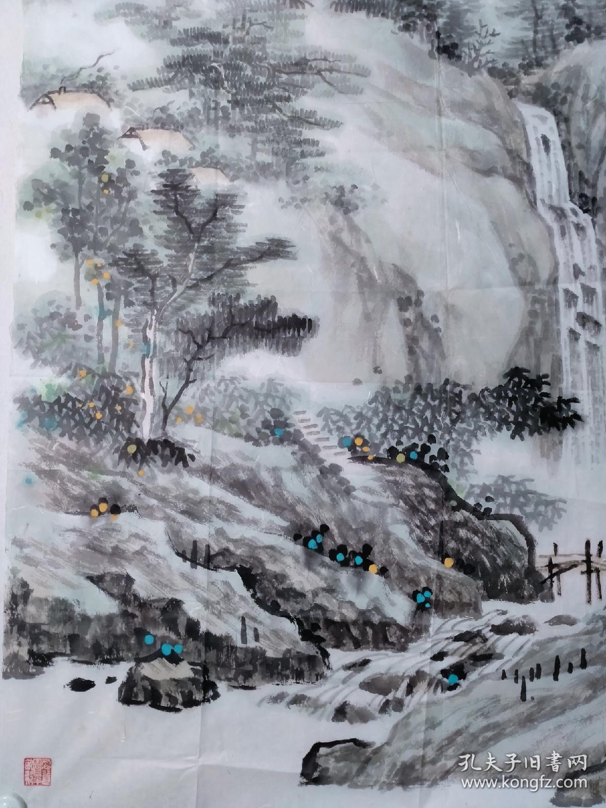 盛平安《山水》国画作品一幅,尺寸:106*98,盛平安,号东桥,别署点石轩