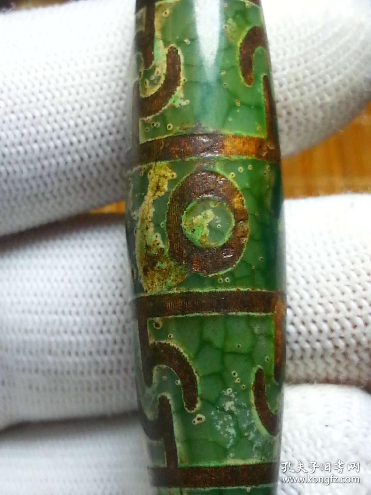 78龙鳞纹开片莲师法器三眼大天珠48031精品莲师法器三眼大天珠高油