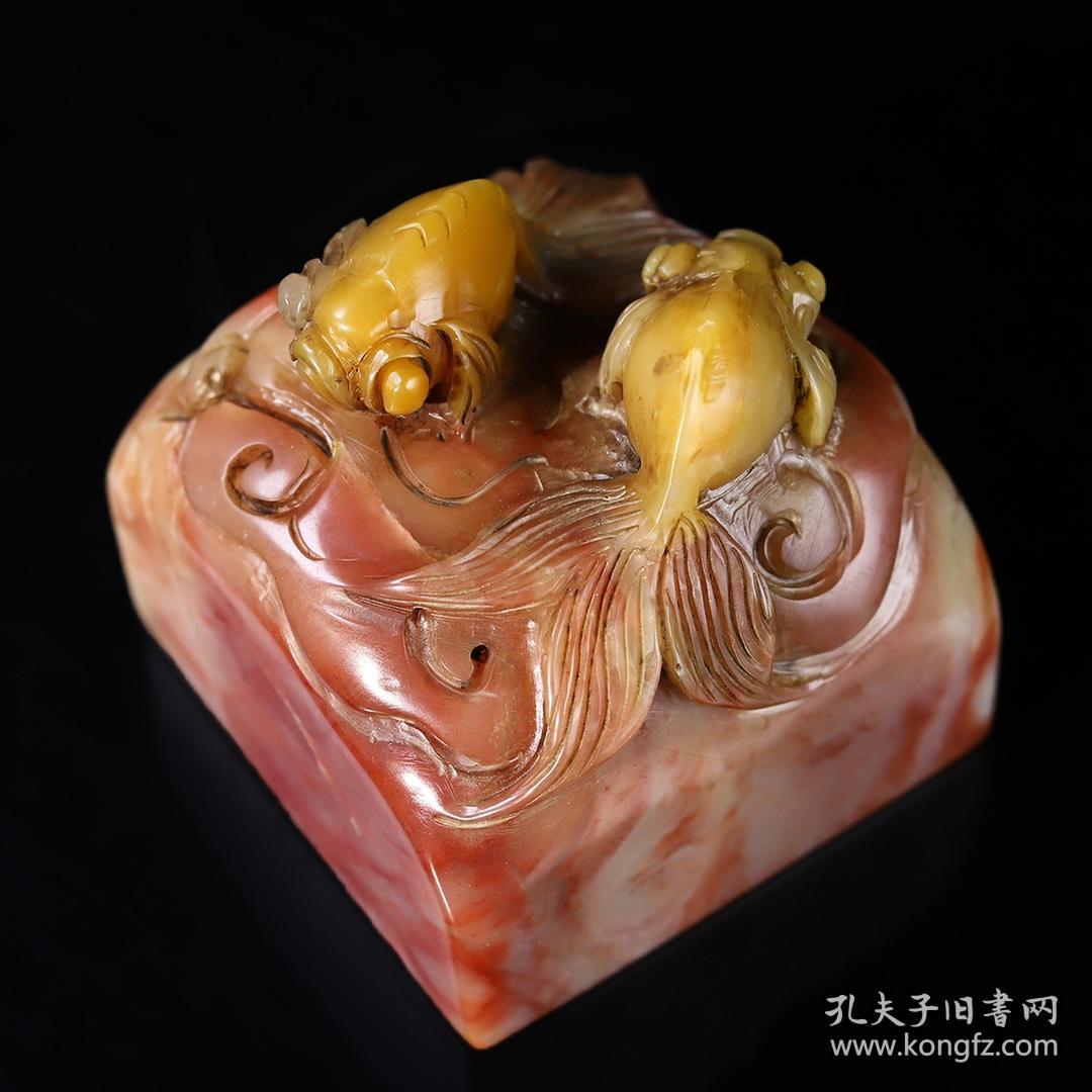 珍藏寿山芙蓉石雕刻金玉满堂金鱼钮印章长54厘米宽53厘米高54厘米重