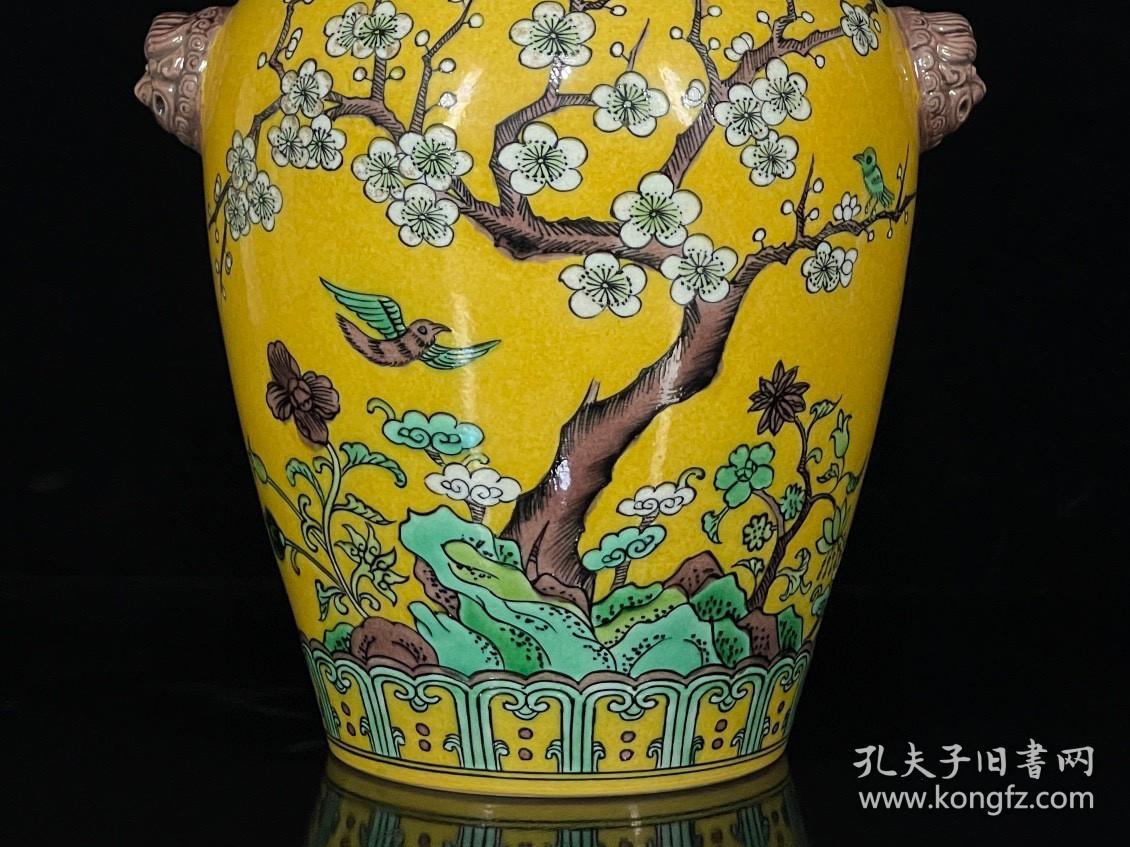 清代瓷器精品老货收藏清康熙素三彩花鸟纹兽头罐1