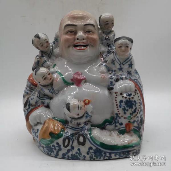 青花斗彩五福童子弥勒佛