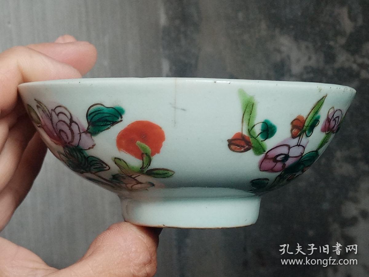 带底款四季花粉彩碗粉彩瓷器民国瓷器老碗手绘瓷器手绘碗