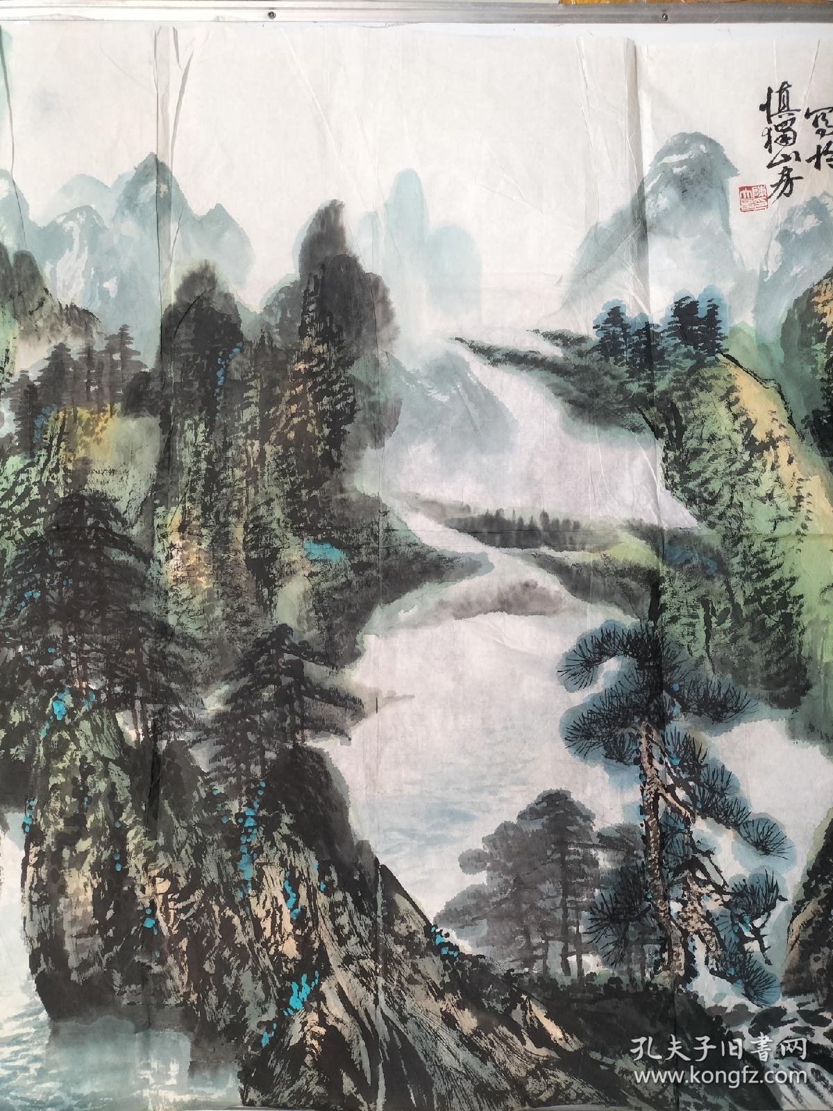 陈大章手绘水墨山水画巨幅横幅一副尺寸180x96