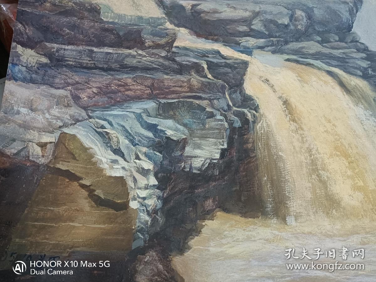 黄河壶口瀑布手工绘水粉画在水彩纸上