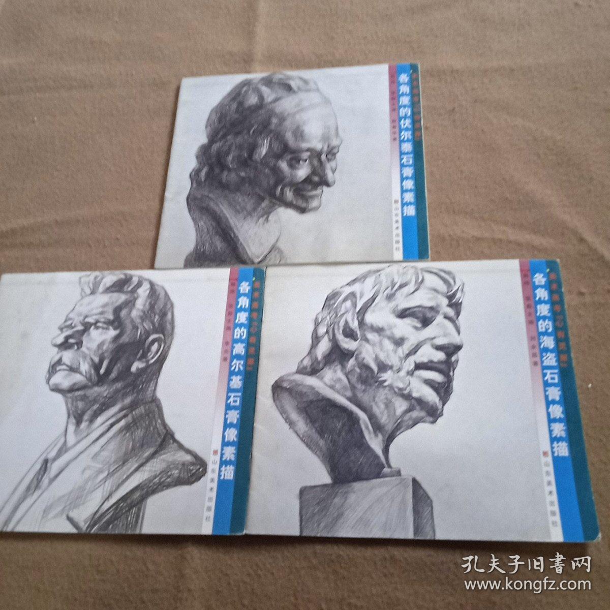 美术高考"心有灵犀"2:各角度的伏尔泰石膏像素描三本合售