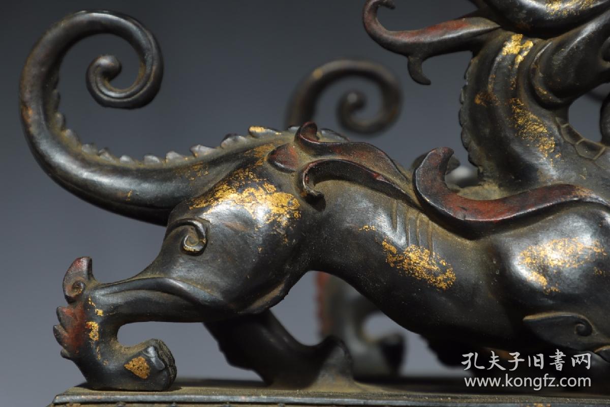 旧藏珍品 铜 鎏金 文案摆件 貔貅 一对 高277长17宽11厘米 总