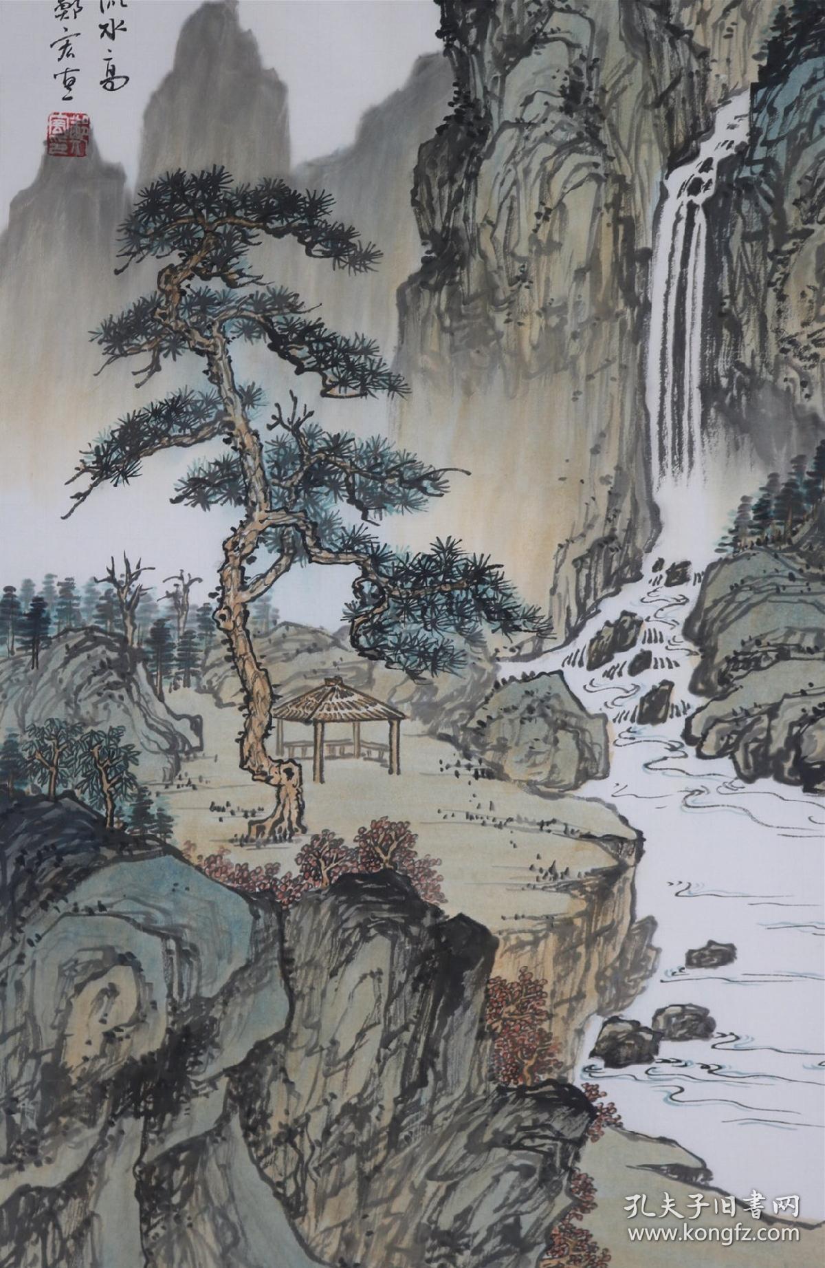 国画名家郑老师亲笔手绘三尺山水