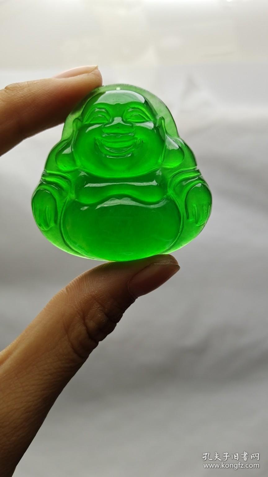 顶级龙石种帝王绿翡翠弥勒佛,整料雕刻,水头超好,超级完美