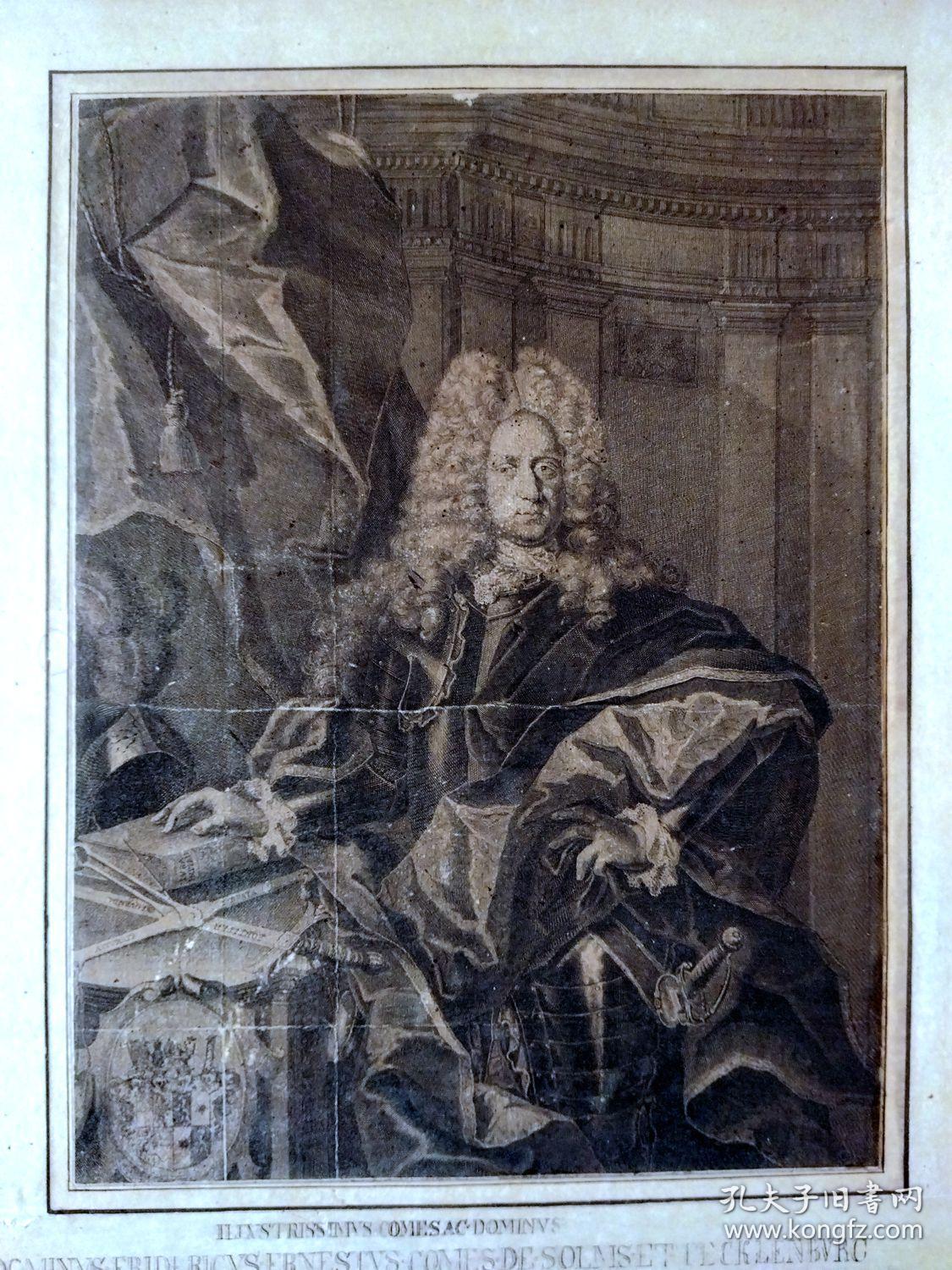 1787年巨幅铜版画法国国王路易十四肖像太阳王illvstrissimvscomesac