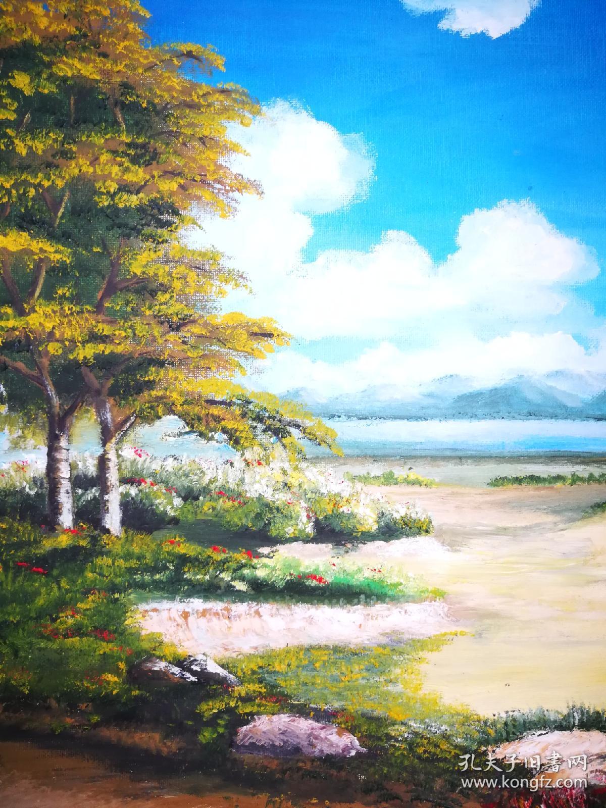 油画写生装饰画 风景田园风光手绘简约风景花卉写生风景油画庄园山水