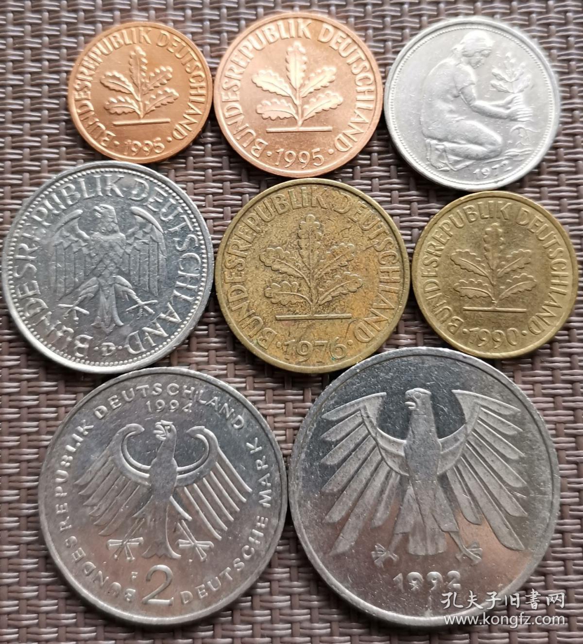 联邦德国 末版 西德硬币8枚一套大全套 1-2-5-10-50芬尼1-2-5马克