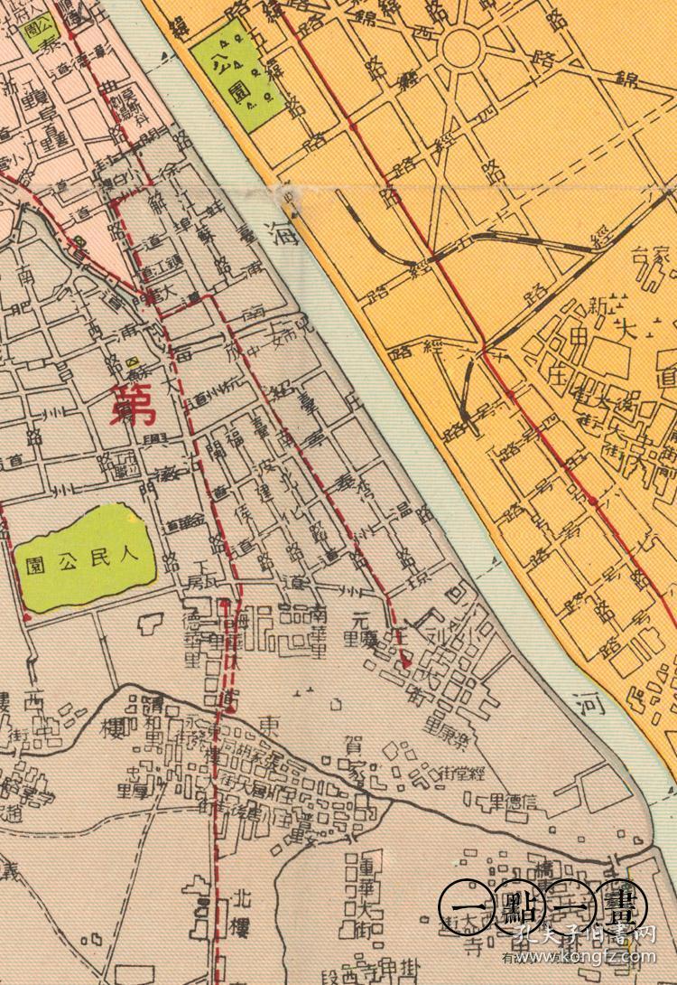 1952年两用天津新地图 复古装饰老图客厅书房map of tianjin历史 复制