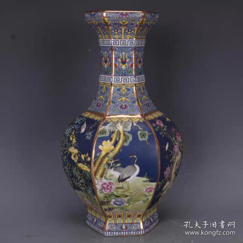 描金珐琅彩花鸟六方花瓶
