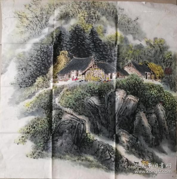 四川著名画家简官治山水一幅(保真)