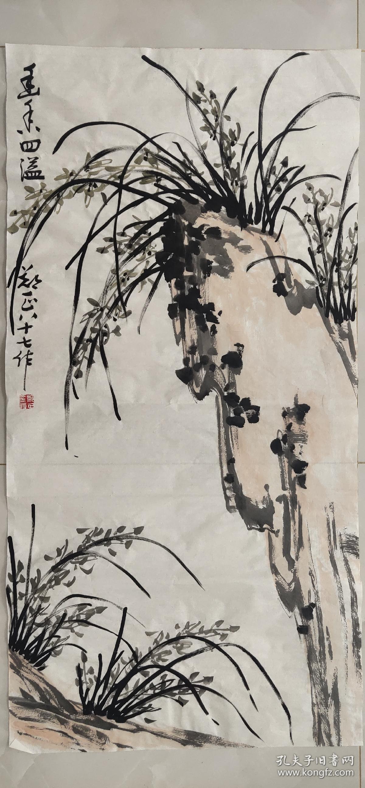 安徽国画之乡著名花鸟画家【郑正】精品中堂一套(兰草