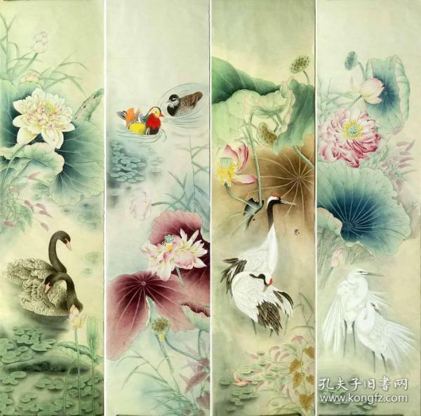 春夏秋冬 工笔四条屏 四尺对开,136-33左右 花鸟
