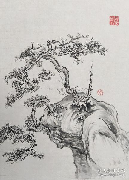手绘写意山石松树5540