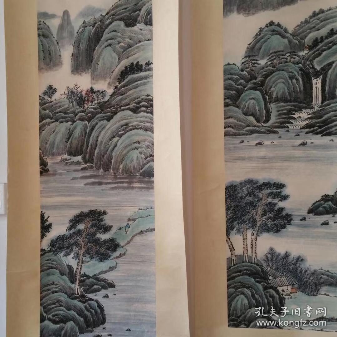 中国近代杰出的画家 国画大师王原祁】中堂国画《山水》四条屏 工笔纯