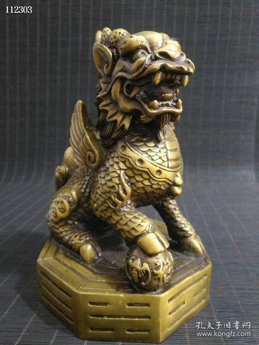 旧藏铜鎏金麒麟一对此对藏品造型独特色泽明亮古风凛凛103609